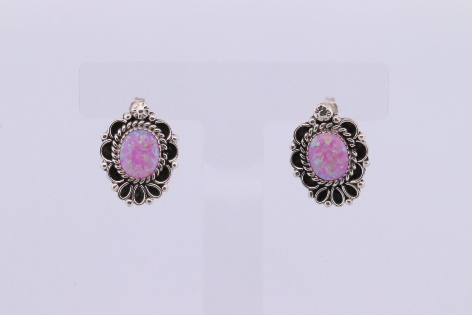 Native America Navajo Handmade Sterling Silver Pink Opal Post Earring's. (1 of 4)
