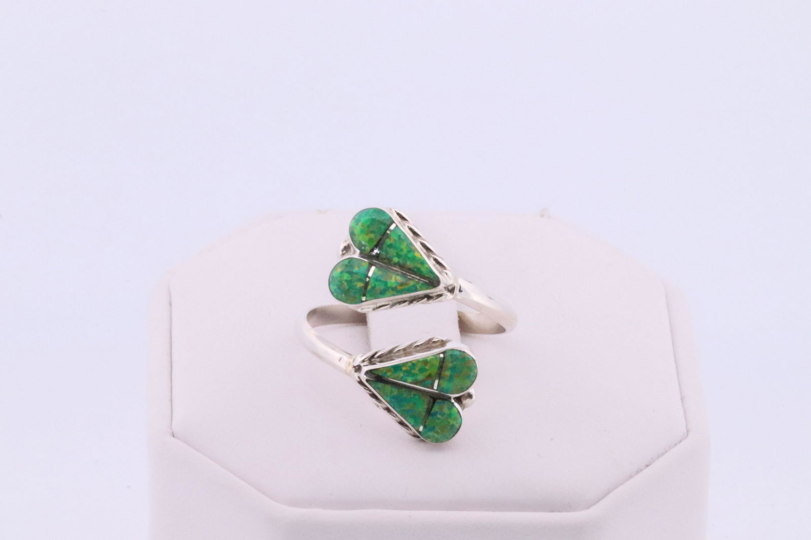 Native America Navajo Handmade Sterling Silver Opal Inlay Heart Ring By R.V.N. (1 of 4)