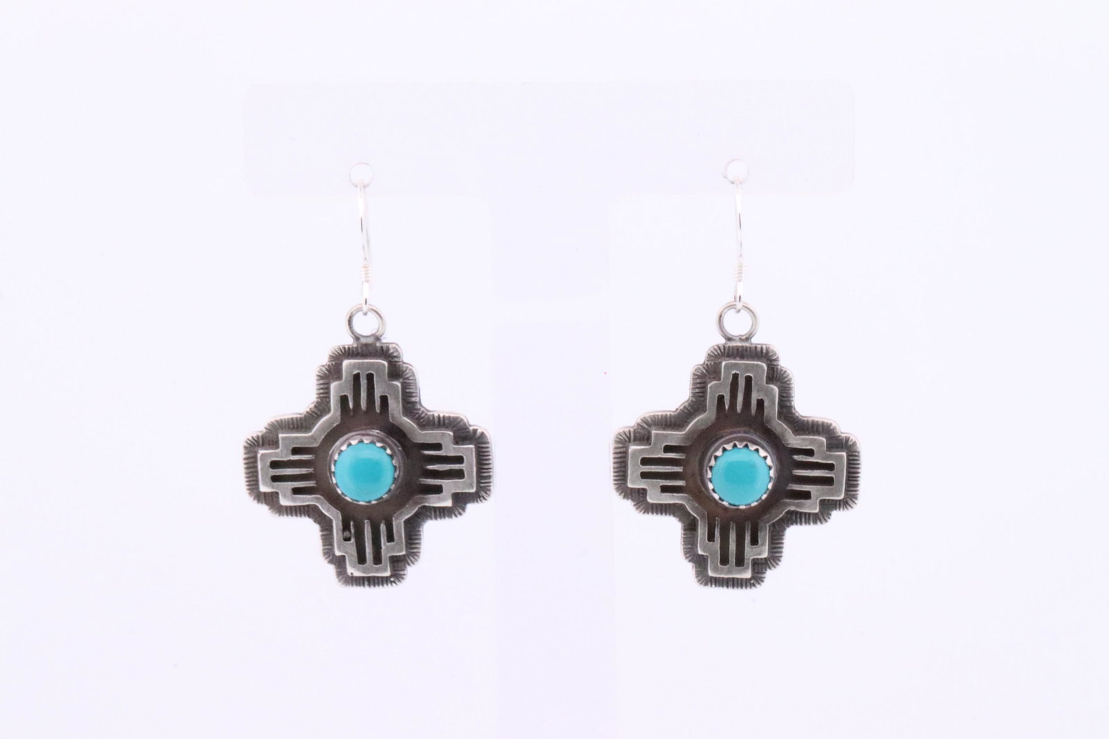 Native American Navajo Handmade Sterling Silver Turquoise Cross Dangling Earring's By Annie Spencer.: This is a Native American Navajo Handmade Sterling Silver Turquoise Cross Dangling Earring's By Annie Spencer.