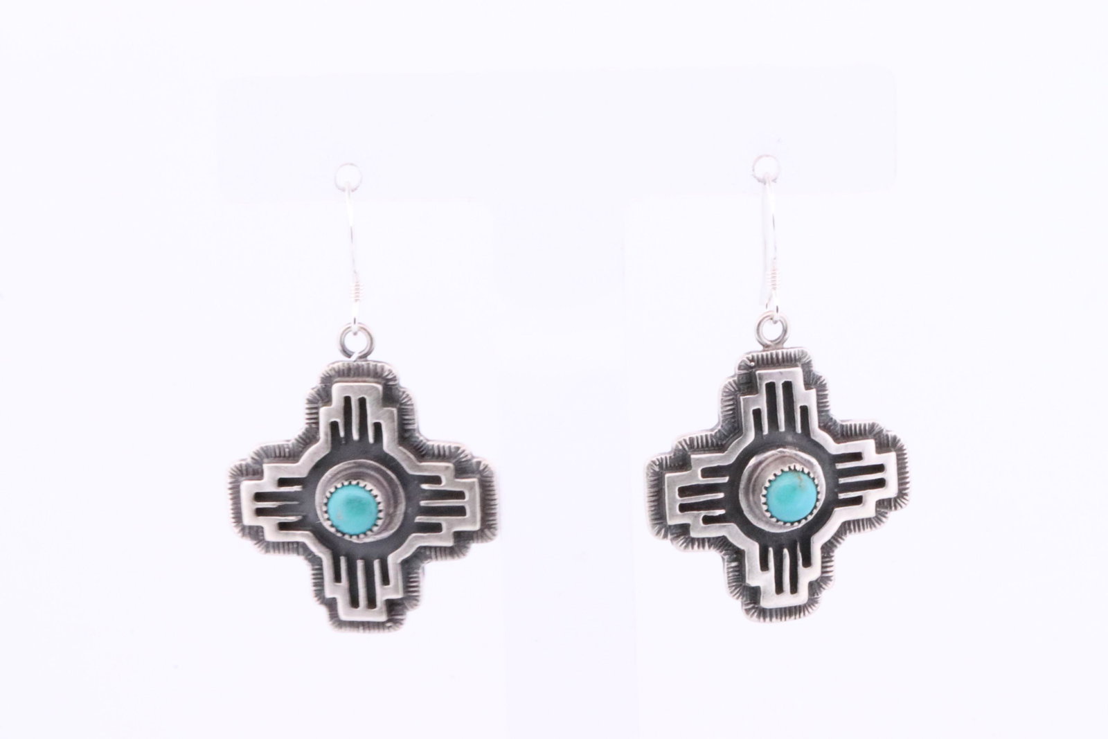 Native America Navajo Handmade Sterling Silver Turquoise Cross Dangling Earring's By Annie Spencer.: This is a Native America Navajo Handmade Sterling Silver Turquoise Cross Dangling Earring's By Annie Spencer.