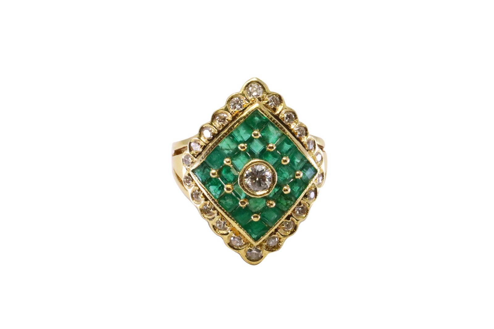 14Kt Yellow Gold Edwardian Emerald / Diamond Ring. (1 of 5)