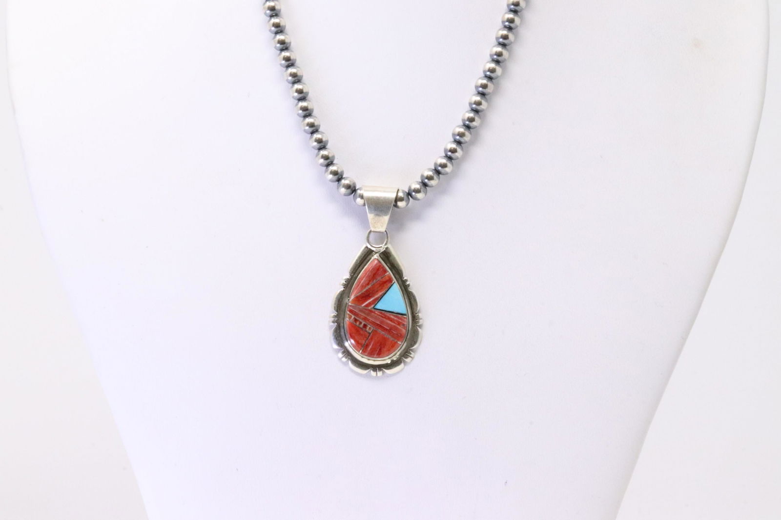 Native America Zuni Handmade Sterling Silver Spiny / Pendant & Necklace By PLL. (1 of 4)