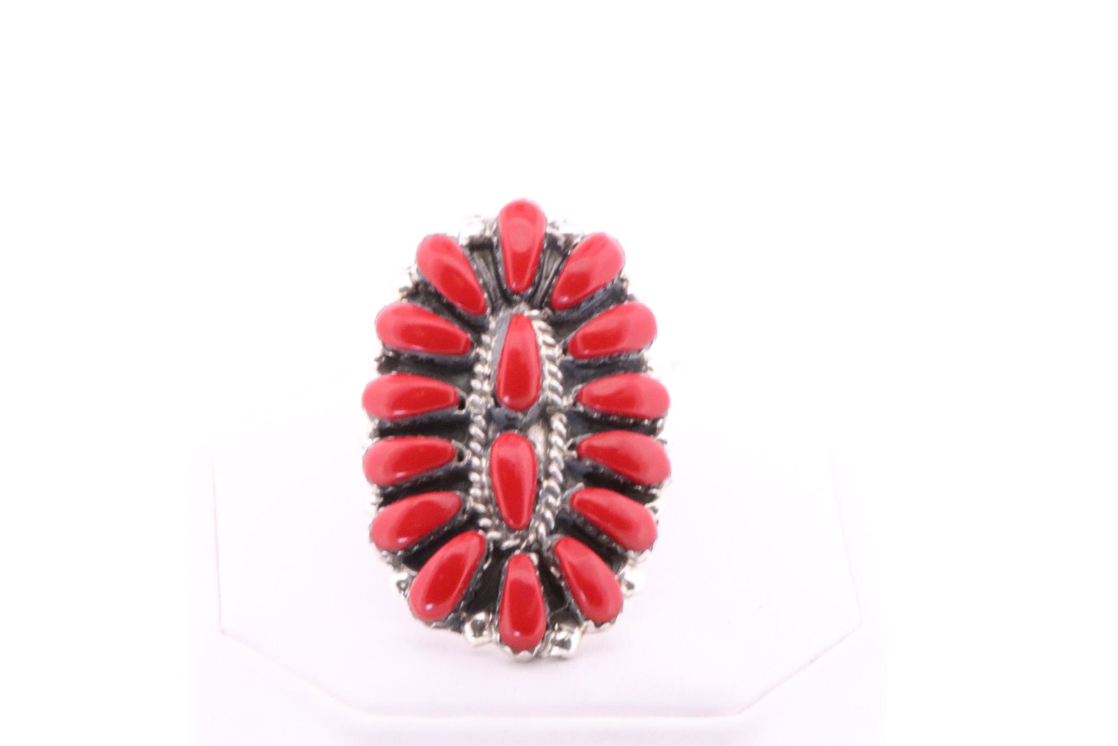 Native America Navajo Handmade Sterling Silver Synthetic Coral Ring By J.W.: This is a Native America Navajo Handmade Sterling Silver Synthetic Coral Ring By J.W. Ring size: 7.25.
