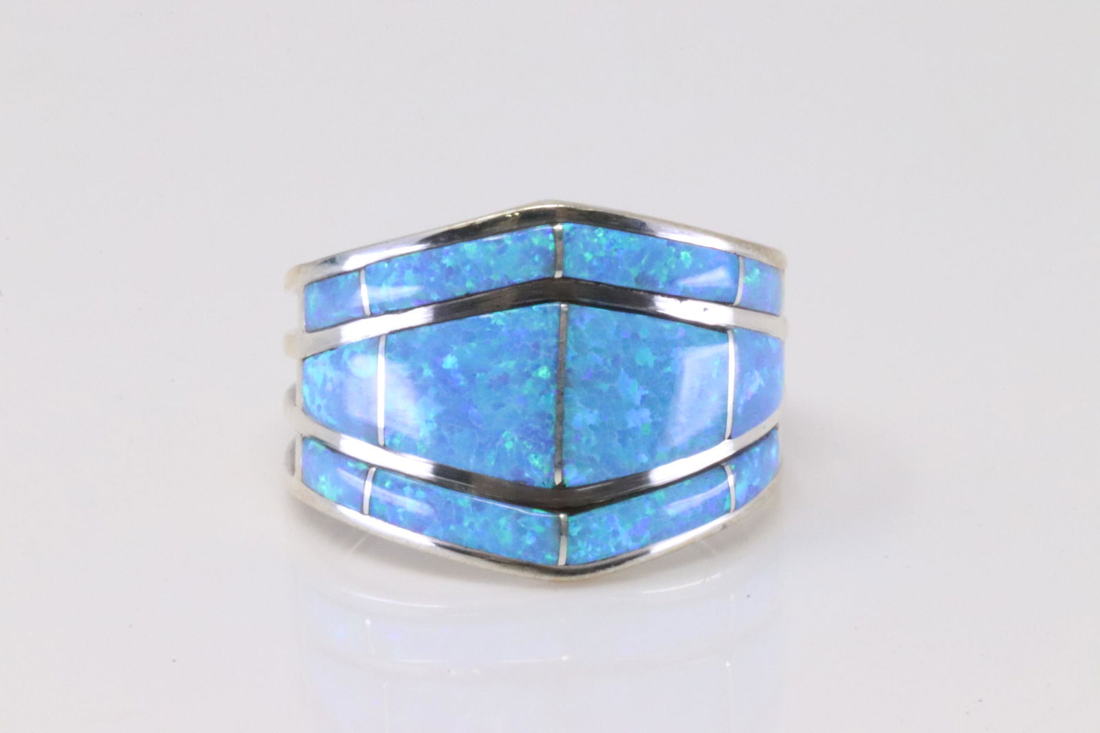 Native America Navajo Handmade Sterling Silver Opal Inlay Ring By A.E. (1 of 4)