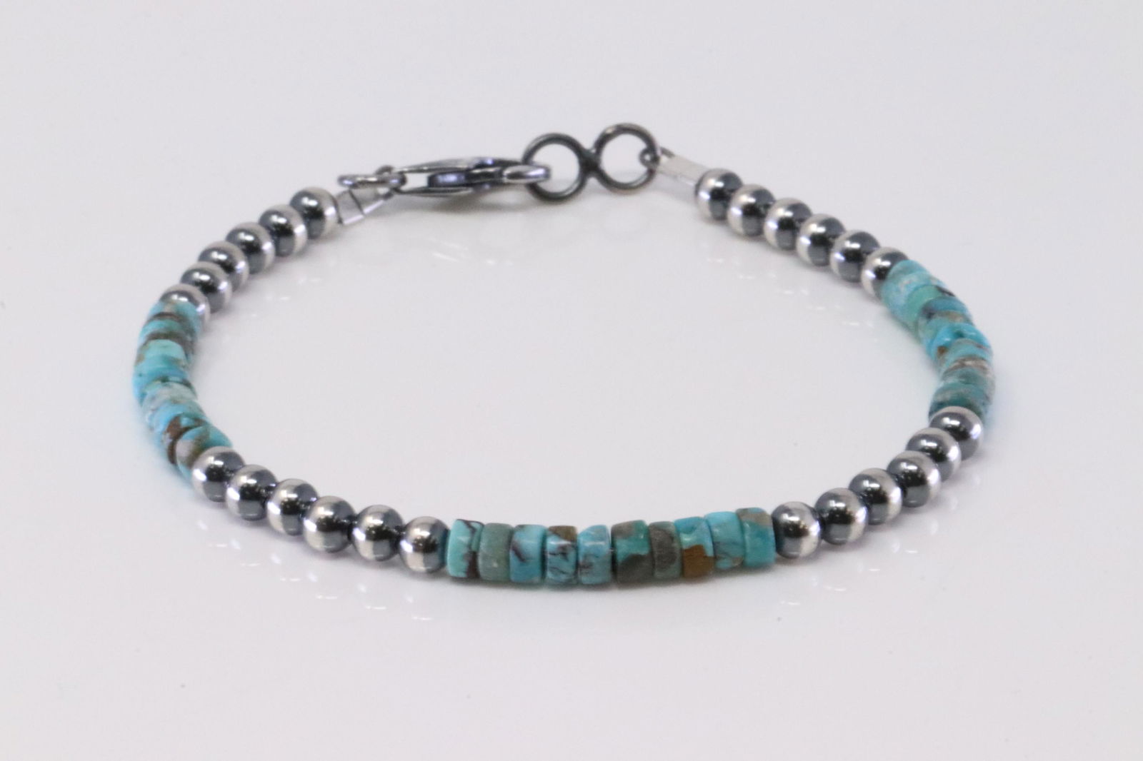 Native American Navajo Handmade Sterling Silver Turquoise Beaded Bracelet. (1 of 4)