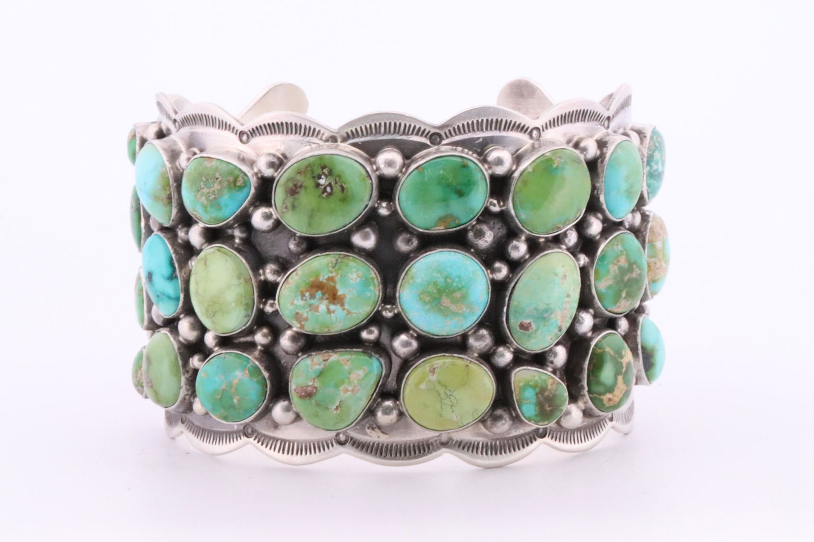 Native America Navajo Handmade Sterling Silver Sonora Gold Turquoise Bracelet Cuff By Tom Lewis. (1 of 4)