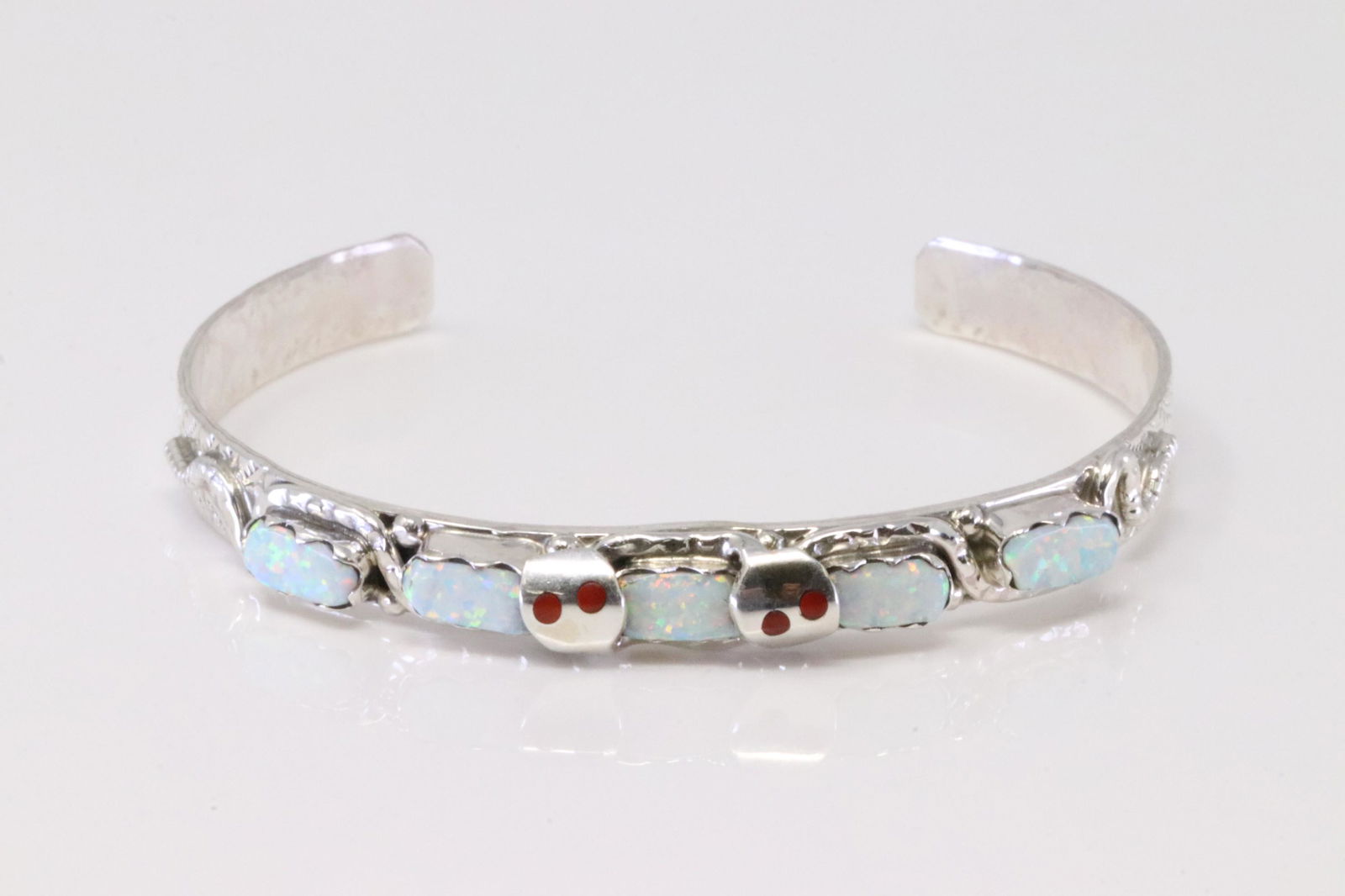 Native America Zuni Handmade Sterling Silver Opal Bracelet By Effie C. (1 of 4)