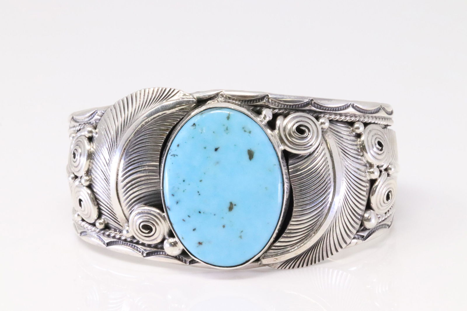 Native American Navajo Handmade Sterling Silver Turquoise Bracelet By Darrell Morgan. (1 of 4)