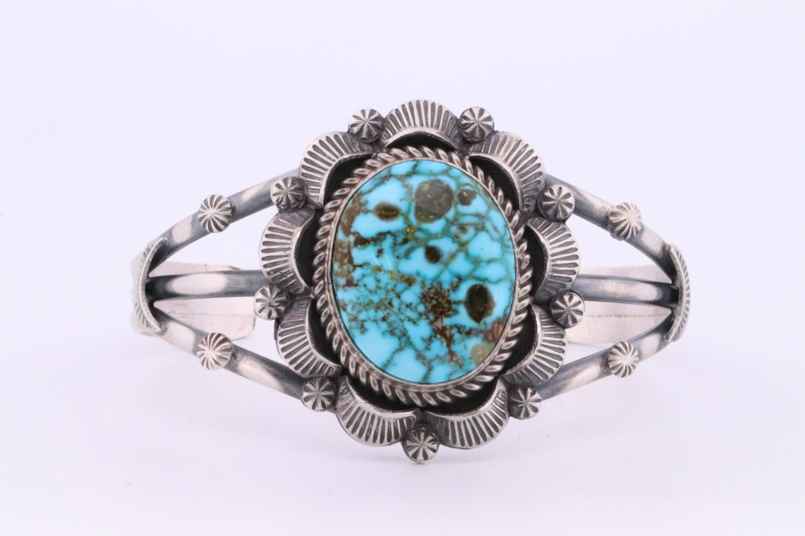 Native America Navajo Handmade Sterling Silver Kingman Turquoise Bracelet By Robert Shakey. (1 of 4)