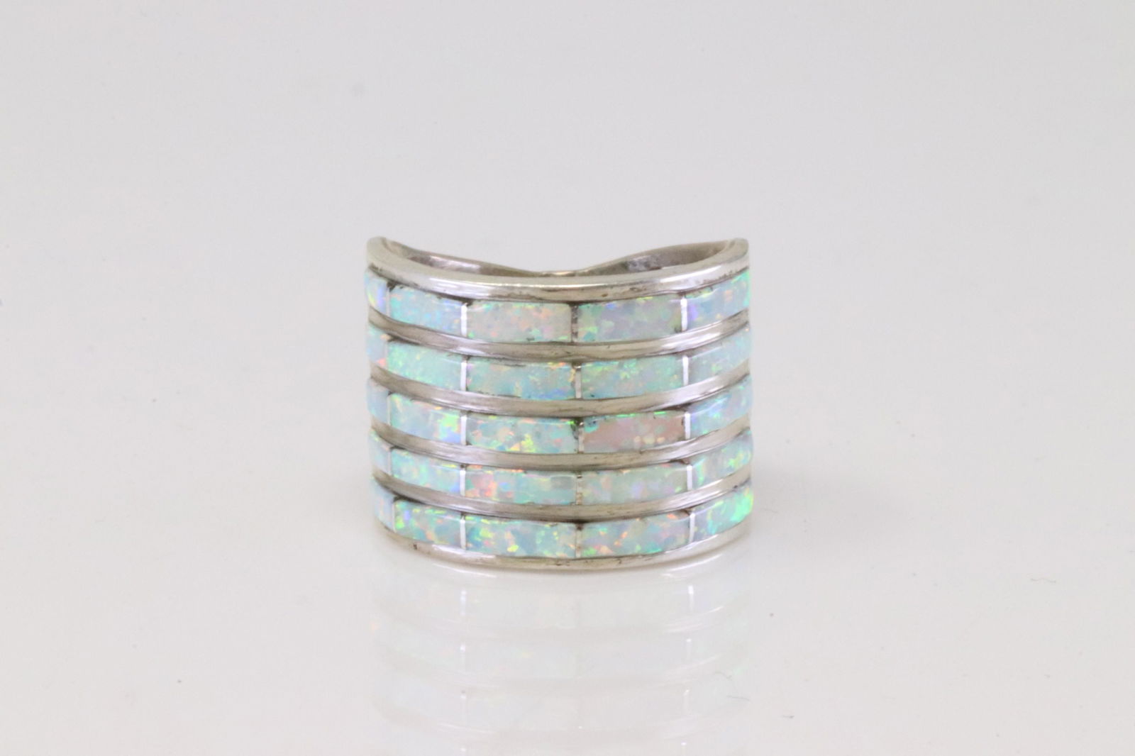 Native America Handmade Navajo Sterling Silver Opal Inlay Ring By A.E. (1 of 4)