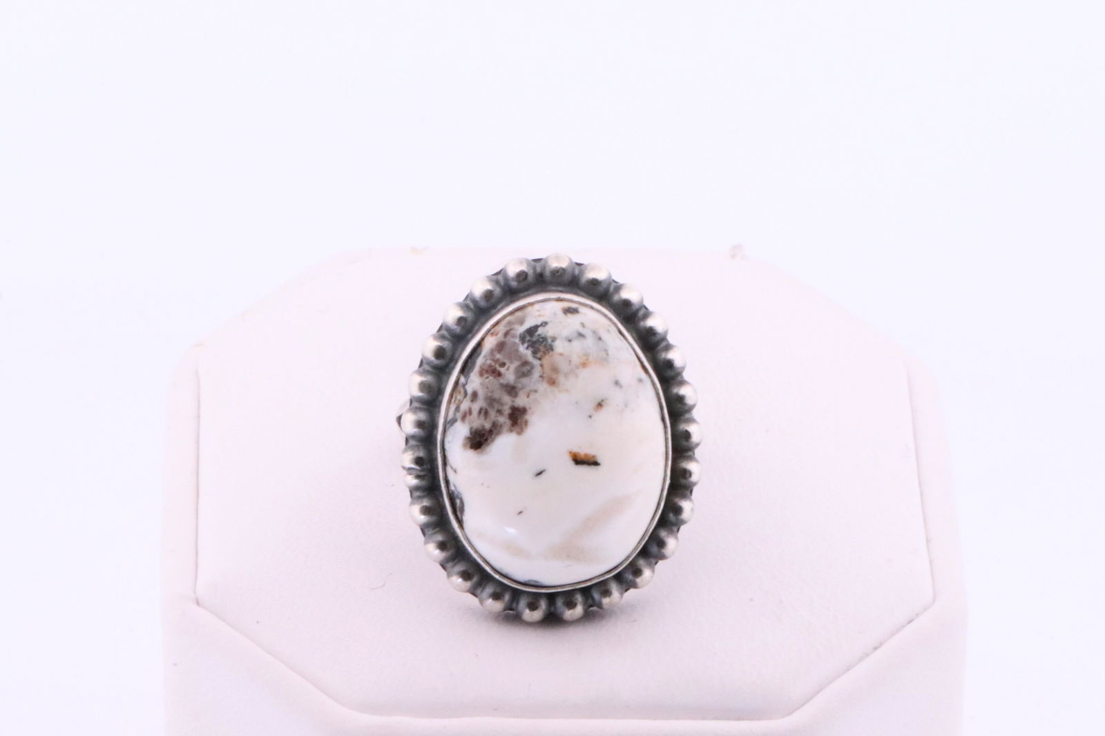 Native America Navajo Handmade Sterling Silver White Buffalo Ring By M.Spencer. (1 of 4)