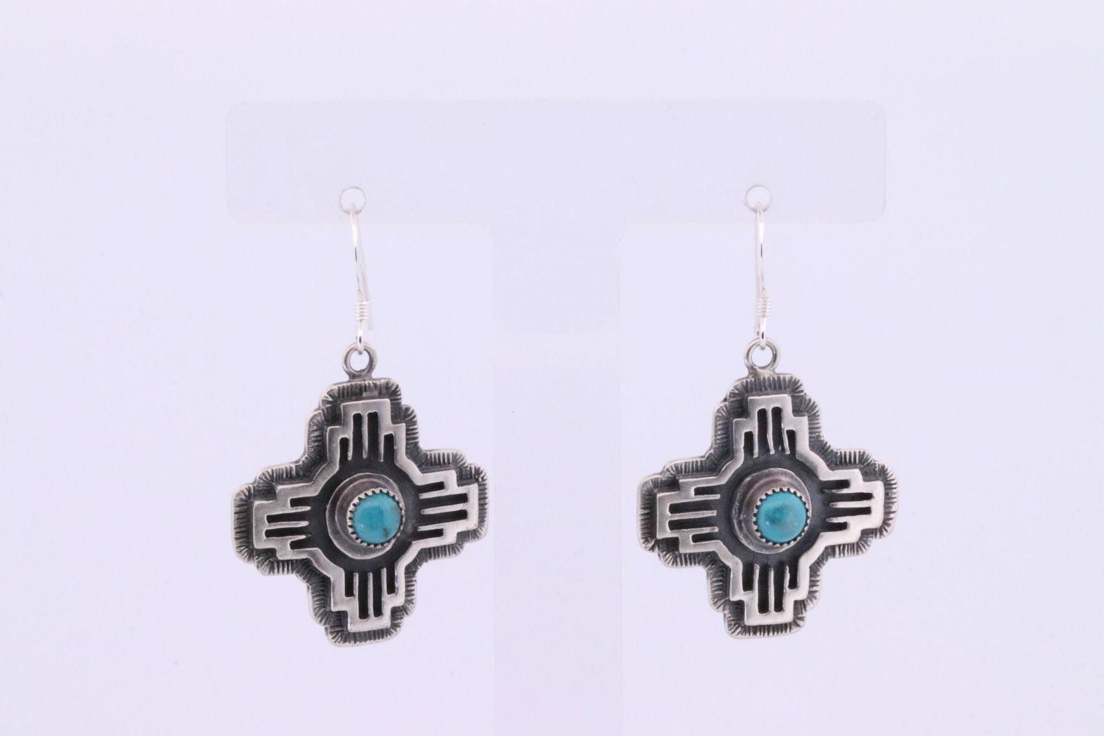Native America Navajo Handmade Sterling Silver Turquoise Cross Dangling Earring's By Annie Spencer. (1 of 4)