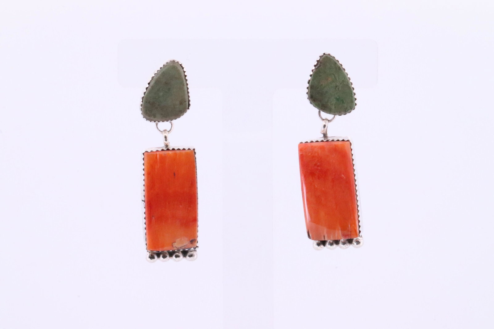 Native America Navajo Handmade Sterling Silver Spiny / Turquoise Post / Danglin Earring's By Selina: This is a Native America Navajo Handmade Sterling Silver Spiny / Turquoise Post / Danglin Earring's By Selina Warner.