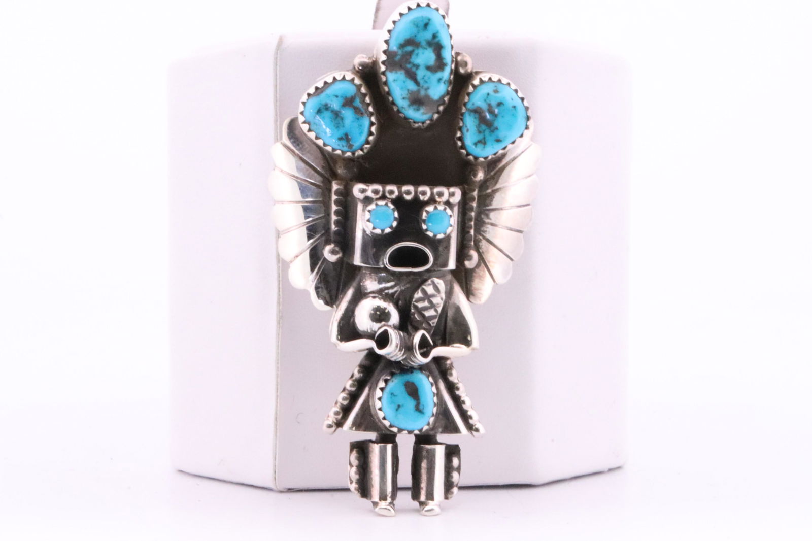 Native America Navajo Handmade Sterling Silver Turquoise Kachina Brooch Pin / Pendant By Doris (1 of 4)