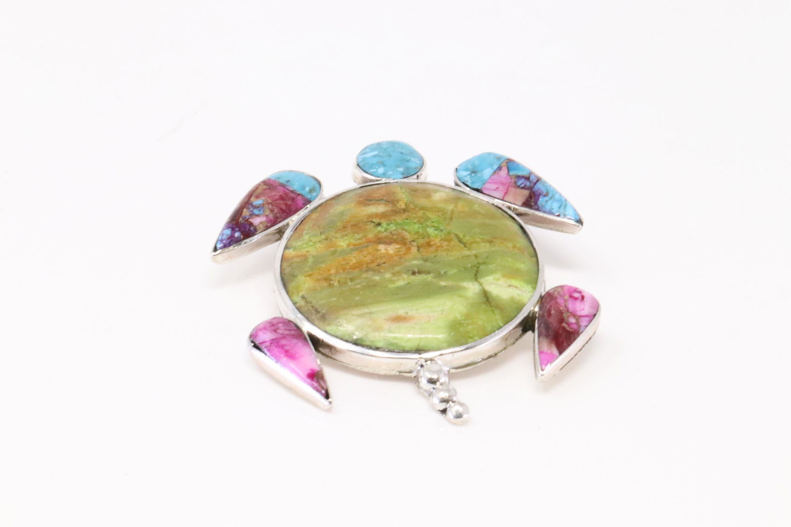 Native America Navajo Handmade Sterling Silver Multi-Color Inlay Turtle Pin  / Pendant By A.A. (1 of 3)