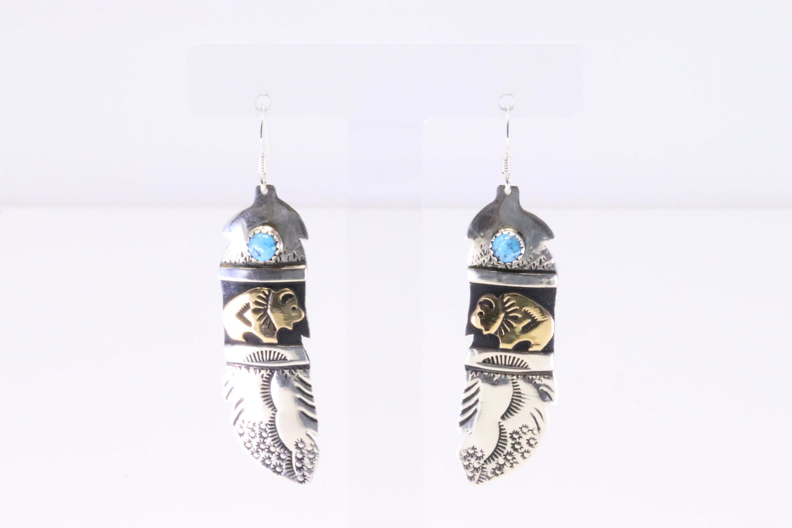 Native America Navajo Handmade Sterling Silver Turquoise Feather Dangling Earring's By T&R Singer. (1 of 4)