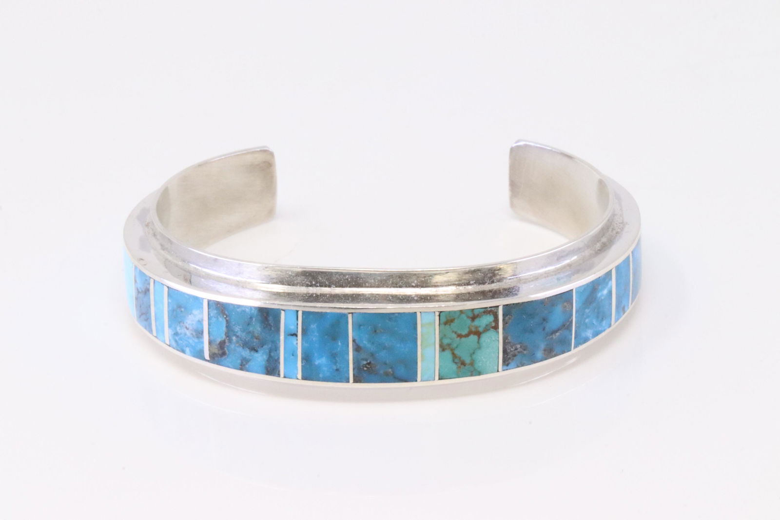 Native American Navajo Handmade Sterling Silver Turquoise Inlay Bracelet By H.Smith. (1 of 4)