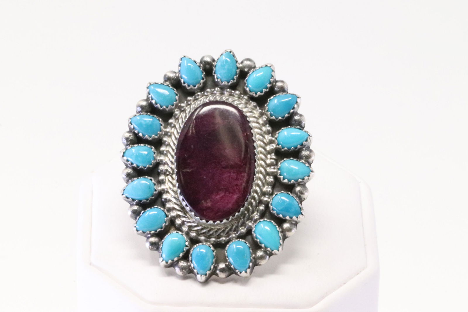 Native America Navajo Handmade Sterling Silver Purple Spiny / Turquoise Ring By Tom Lewis. (1 of 4)