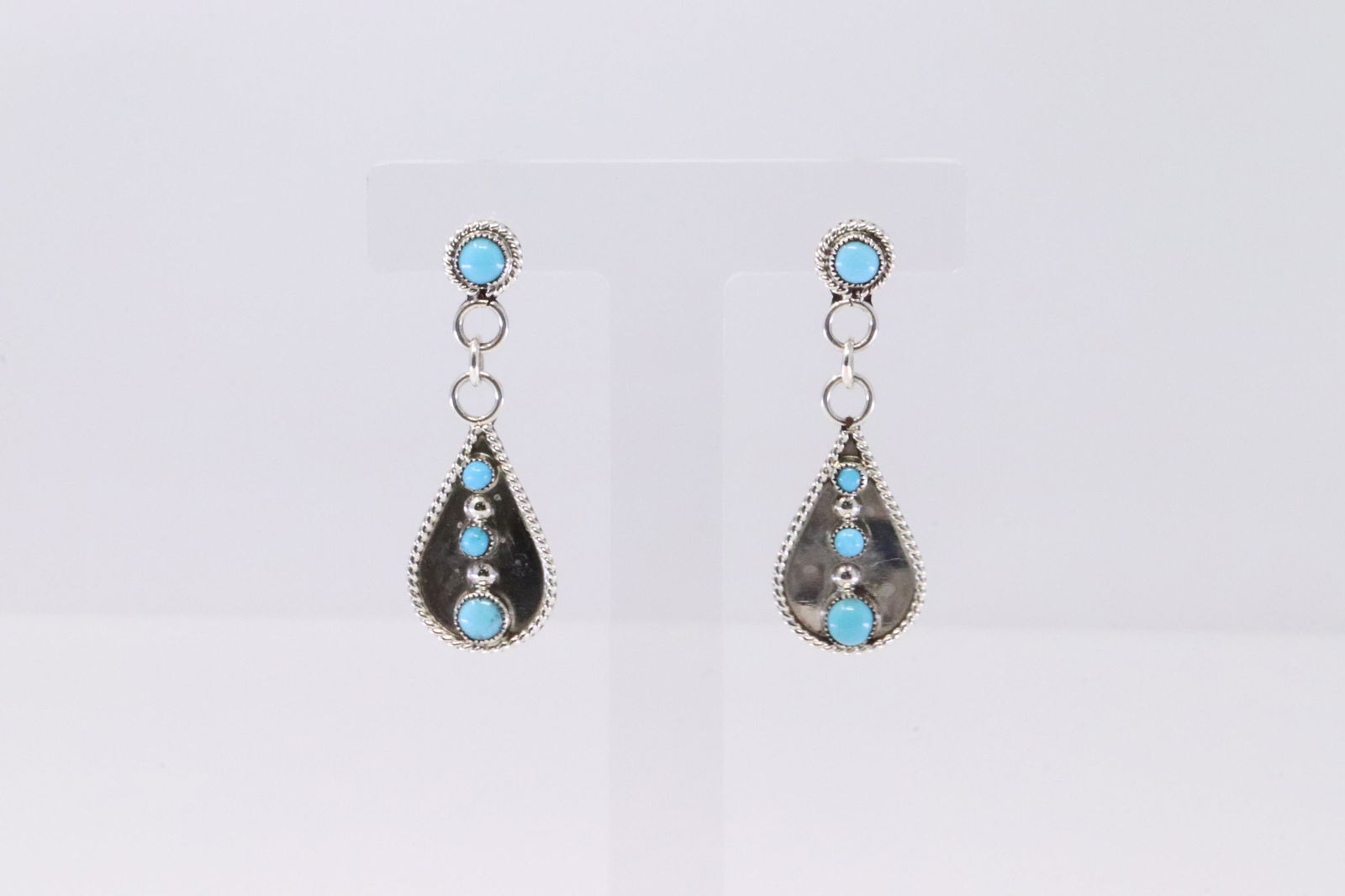 Native America Zuni Handmade Sterling Silver Turquoise Post / Dangling Earring's By Kennith Hughte. (1 of 3)