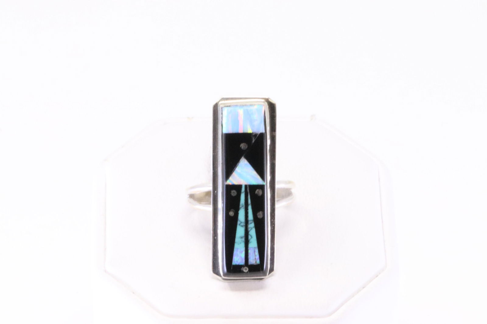 Native America Navajo Handmade Sterling Silver Night Sky Inlay Ring By G. (1 of 4)