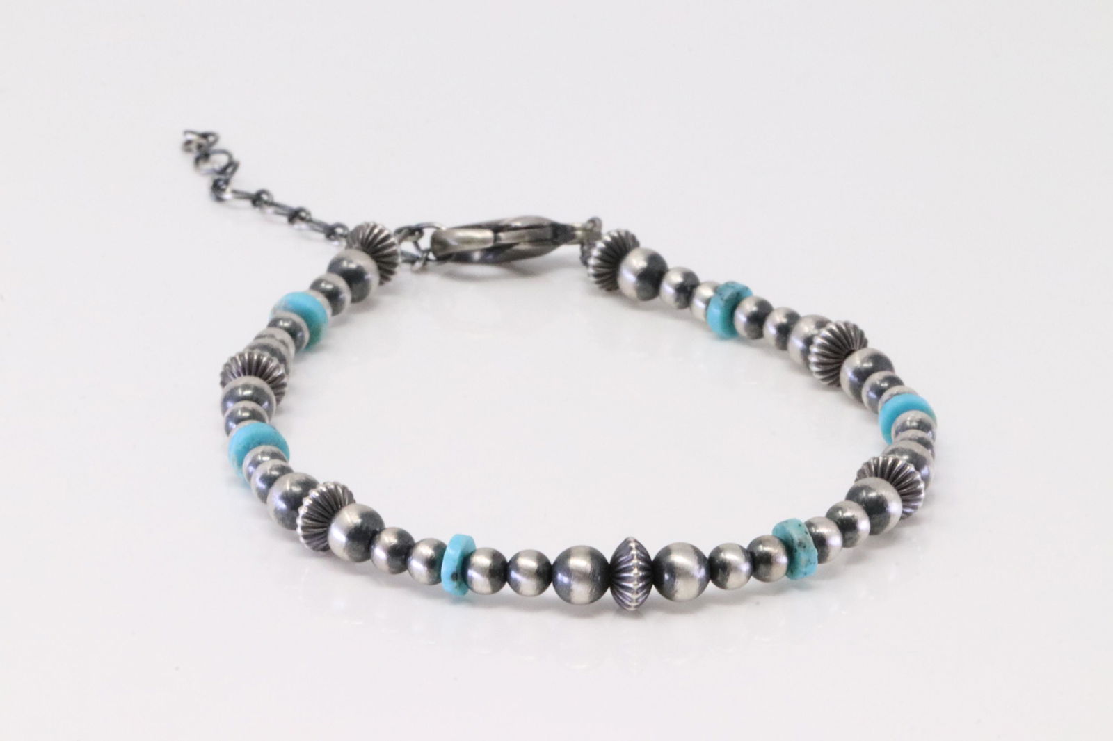 Native America Navajo Handmade Sterling Silver Turquoise Beaded Bracelet. (1 of 4)
