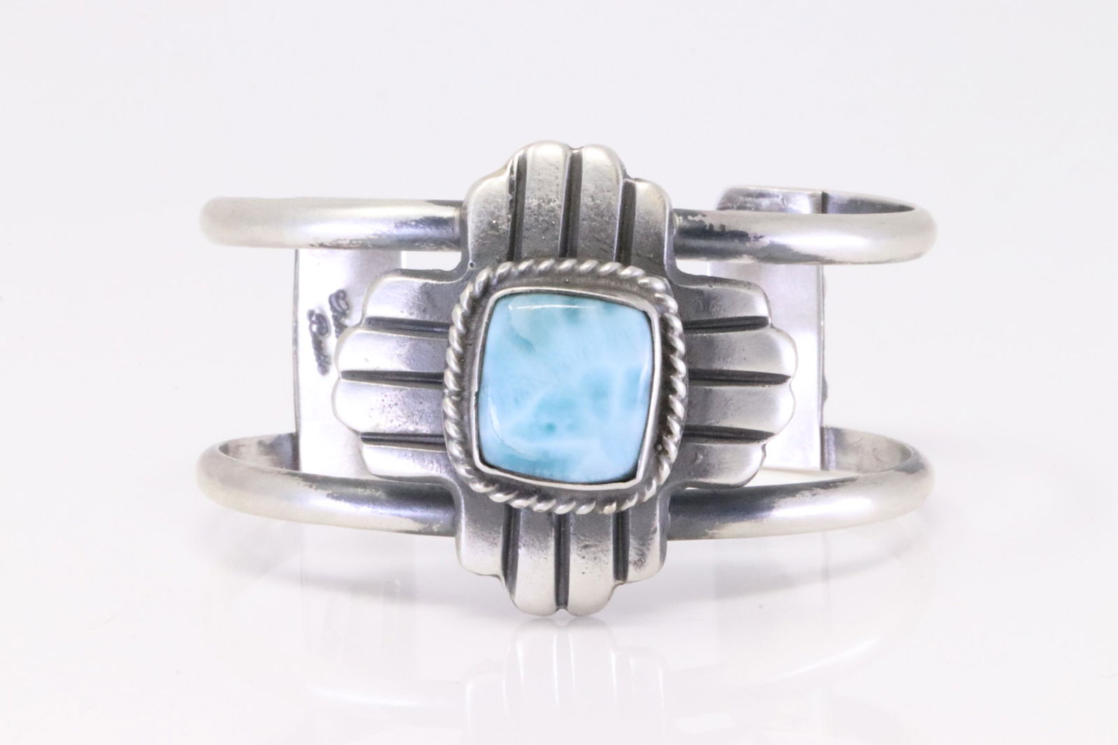 Native America Navajo Handmade Sterling Silver Larimar Cuff Bracelet By Chimney Butte. (1 of 4)