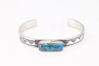 Native America Navajo Handmade Sterling Silver Compressed Turquoise Bracelet By Rick Enriquez.