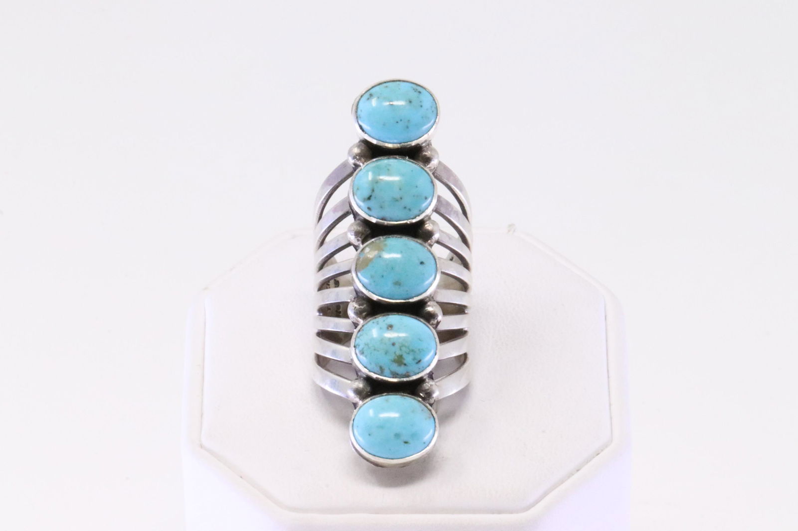 Native America Navajo Handmade Sterling Silver Turquoise Ring 5 Stone Cuff By Thomas Yazzie. (1 of 4)