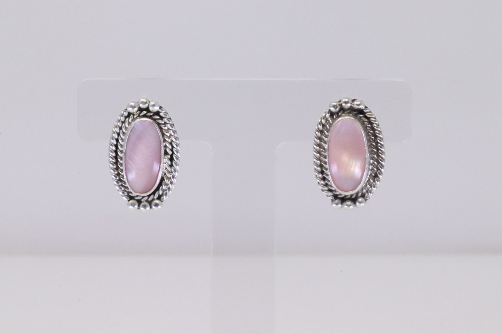 Native America Navajo Handmade Sterling Silver Mother Of Pearl Post Earring's By Jan Mariano. (1 of 4)