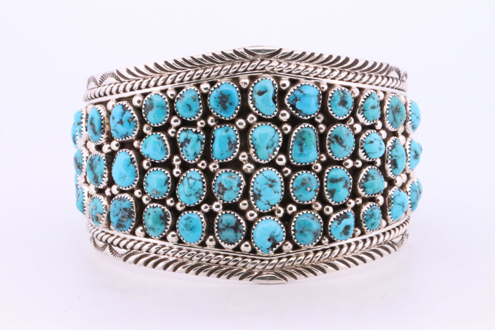 Native America Navajo Handmade Sterling Silver Turquoise Bracelet Cuff By M.H. (1 of 4)