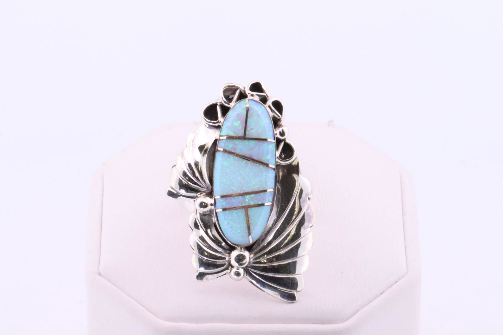 Native America Navajo Handmade Sterling Silver Opal Inlay Ring By J.Y. (1 of 4)