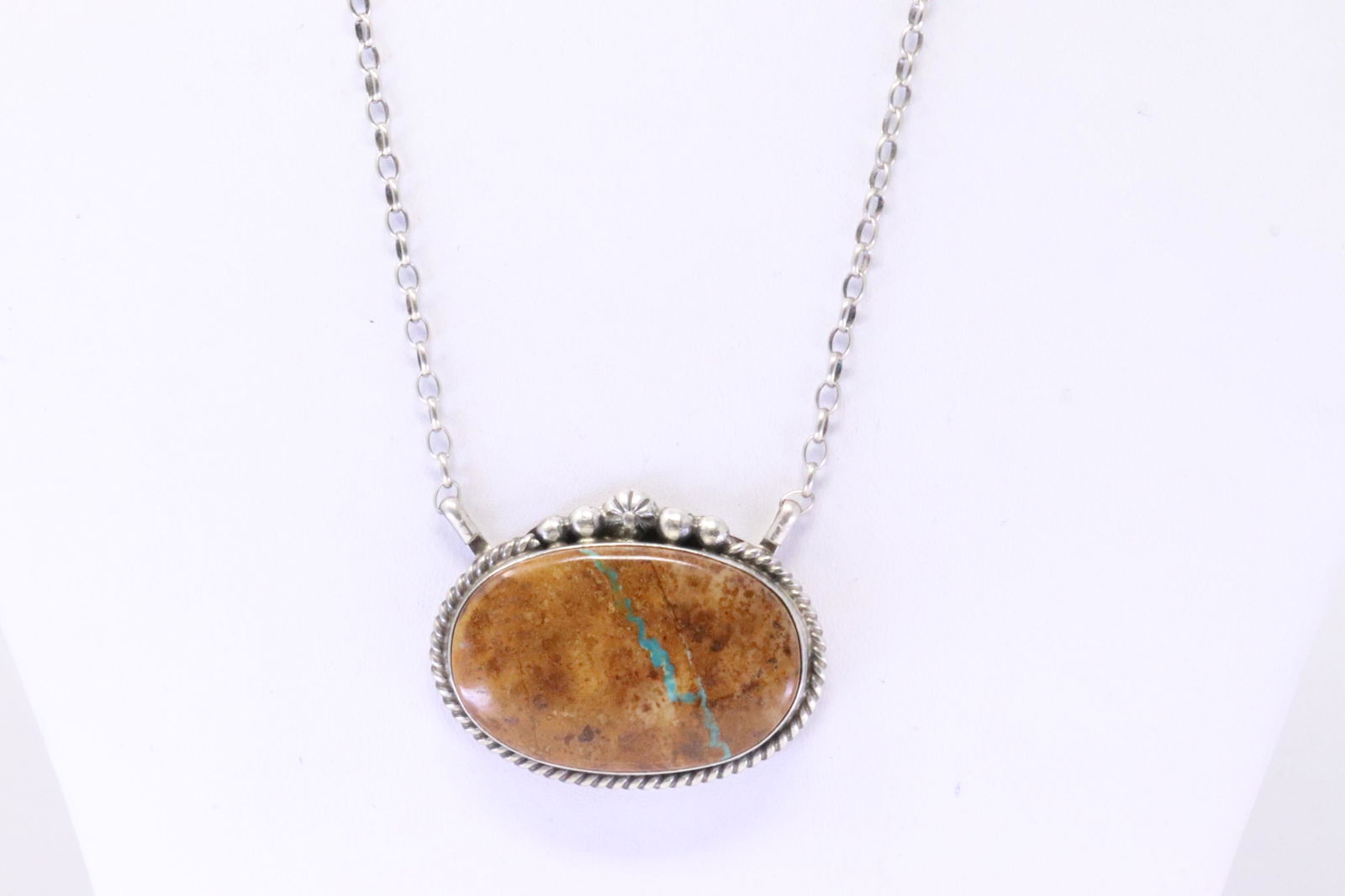 Native American Navajo Handmade Sterling Silver Boulder Turquoise Necklace By Augustine Largo. (1 of 4)