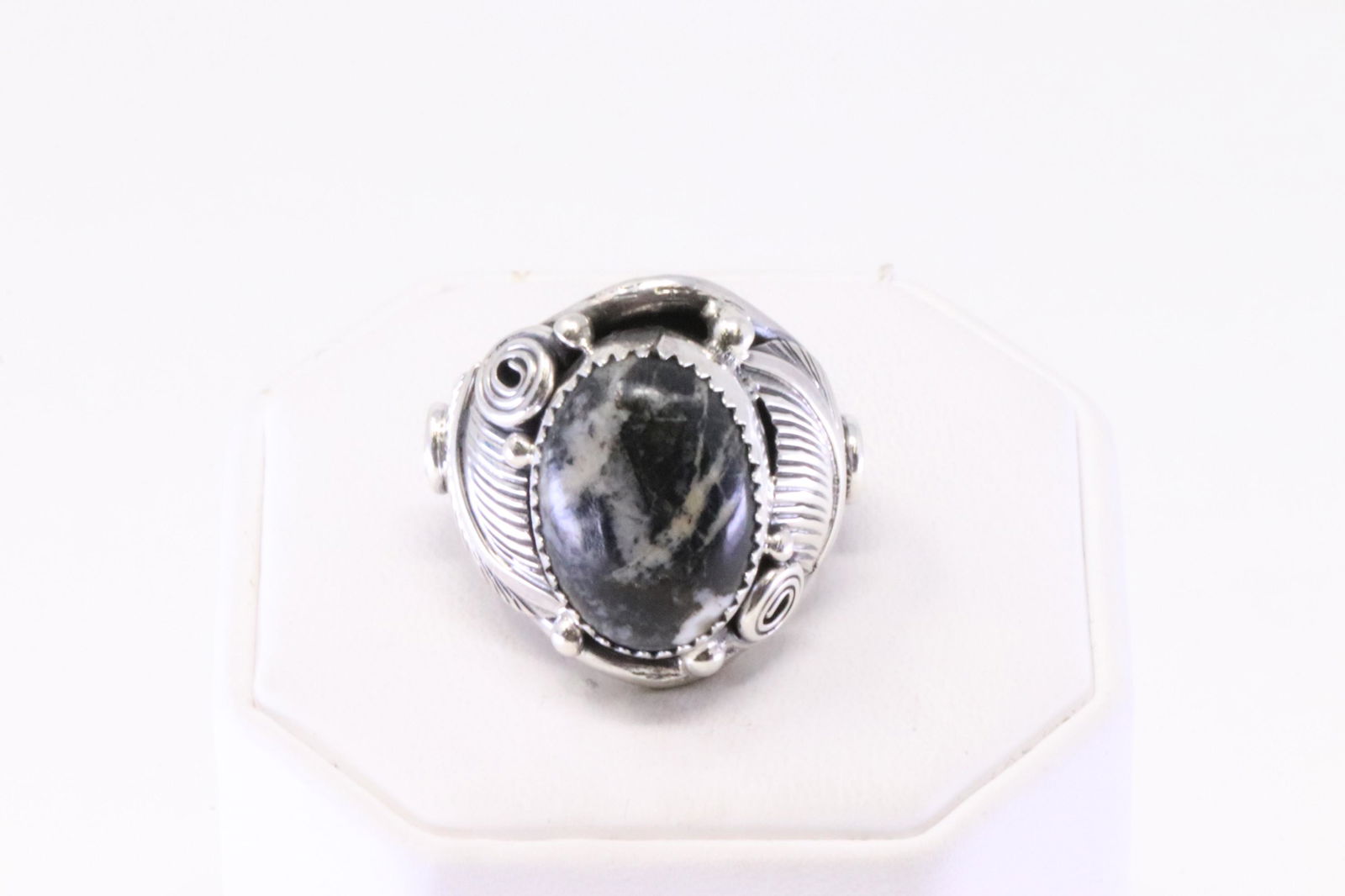 Native America Navajo Handmade Sterling Silver White Buffalo Rig By Darrell Morgan. (1 of 4)