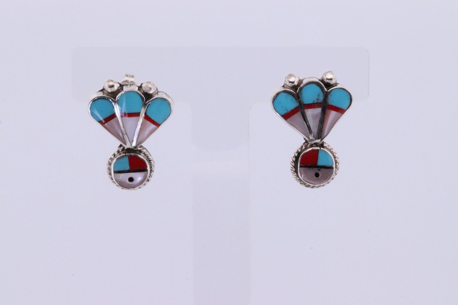 Native America Zuni Handmade Sterling Silver MultiColor Post Earring's By Clarence Pedro.: This is a Native America Zuni Handmade Sterling Silver MultiColor Post Earring's By Clarence Pedro.