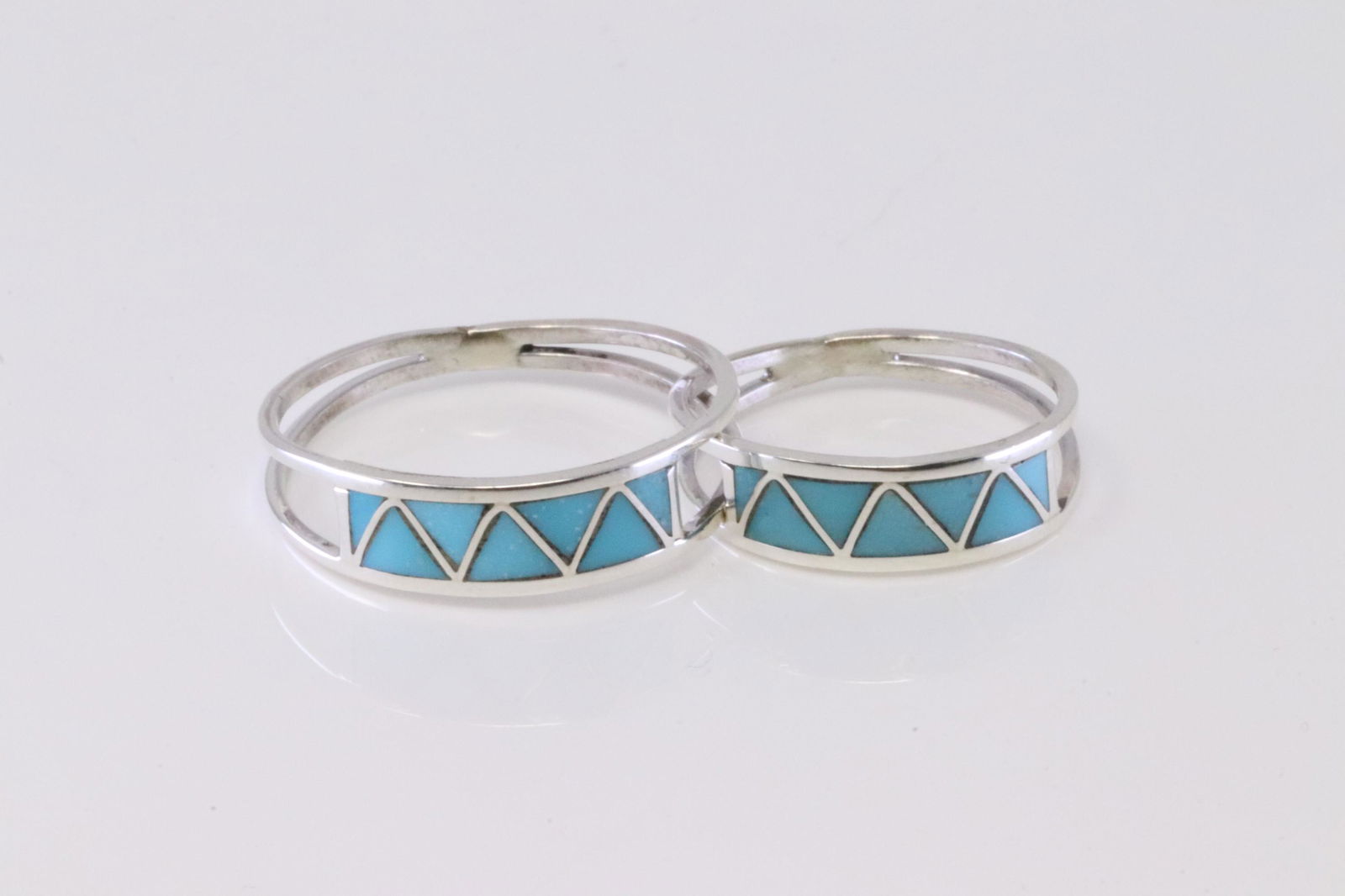 Native America Zuni Handmade Sterling Silver Turquoise Inlay Ring's Set By P. (1 of 4)