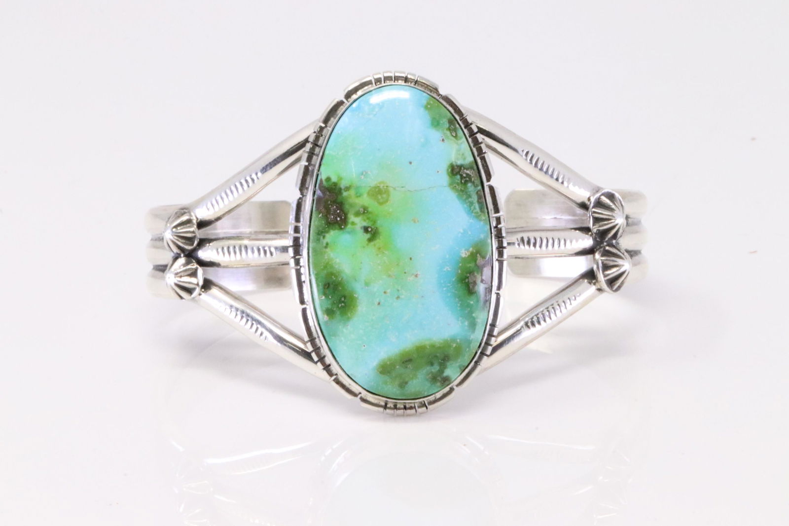 Native American Navajo Handmade Sterling Silver Sonora Gold Turquoise Bracelet Cuff By Samson (1 of 4)