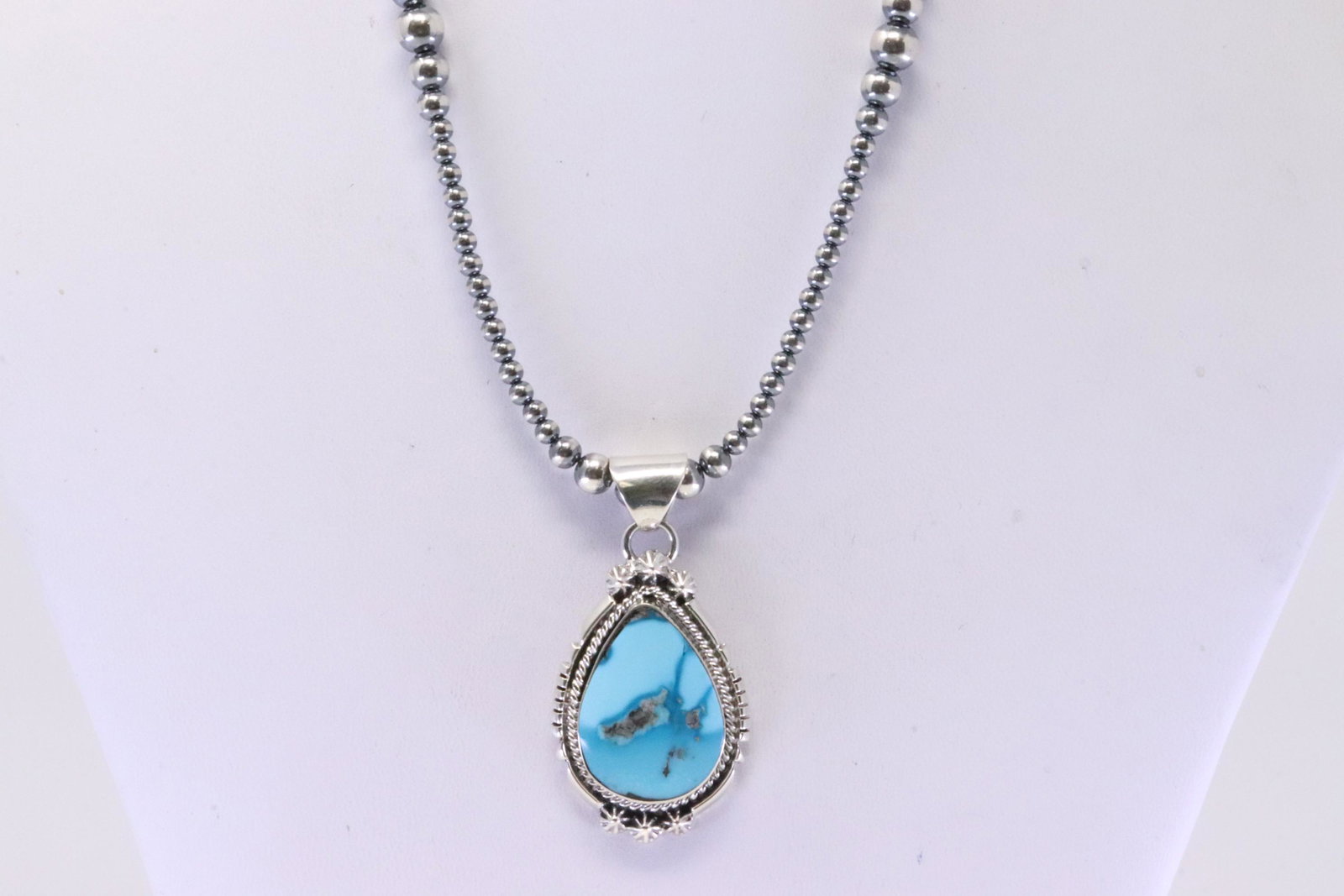 Native America Navajo Handmade Sterling Silver Turquoise Pendant & Necklace By Samuel Yellowhair.: This is a Native America Navajo Handmade Sterling Silver Turquoise Pendant & Necklace By Samuel Yellowhair. Necklace length: 16.00"