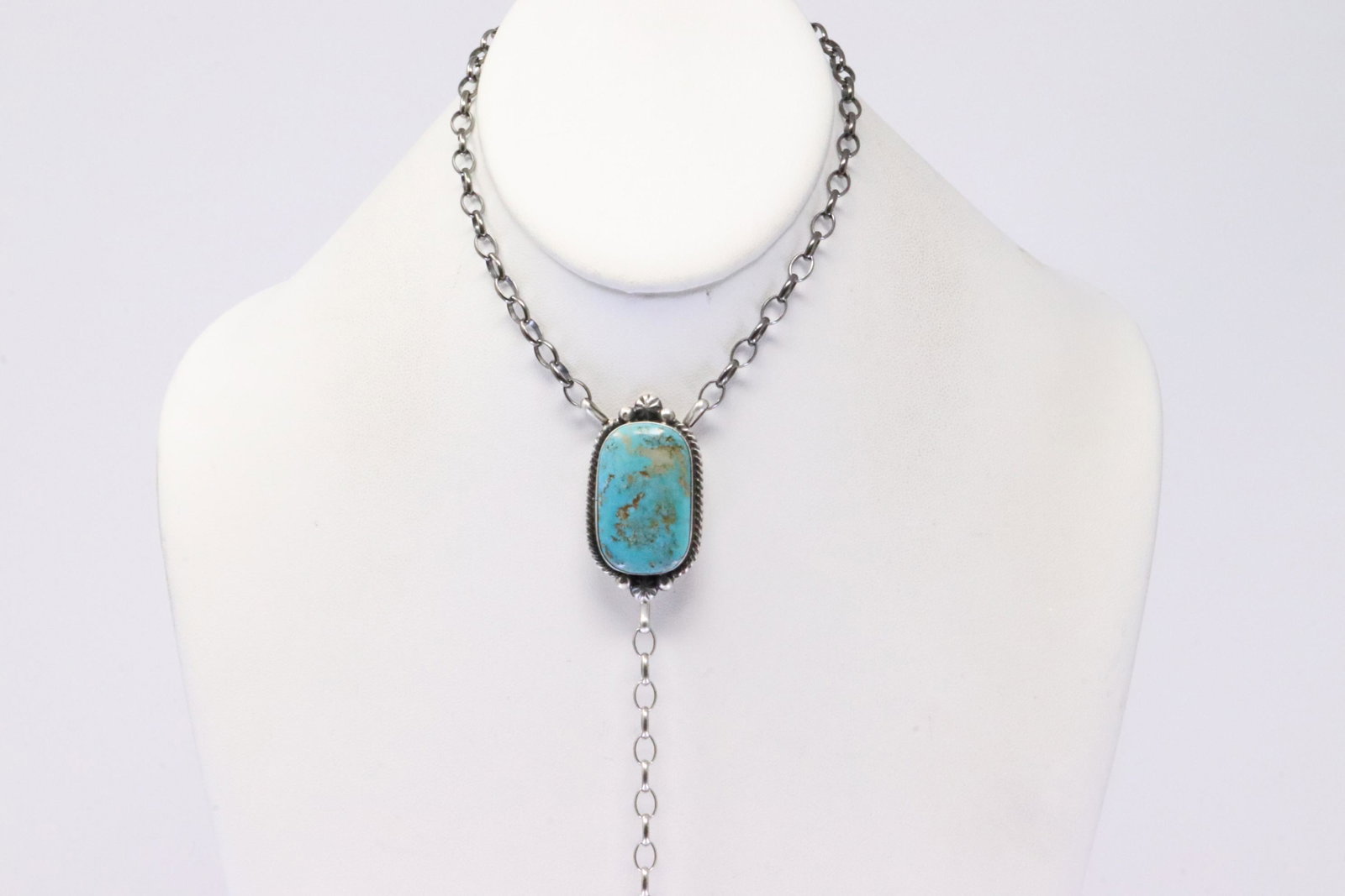 Native America Navajo Handmade Sterling Silver Kingman Turquoise Necklace By Alfred Martinez.: This is a Native America Navajo Handmade Sterling Silver Kingman Turquoise Necklace By Alfred Martinez. Necklace length: 16.00"