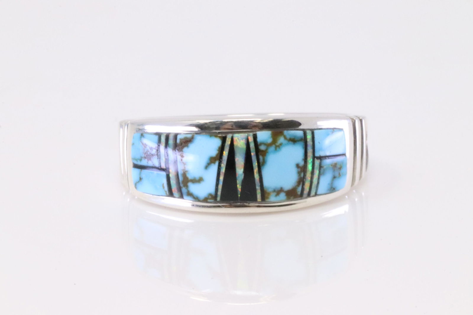 Native America Navajo Handmade Sterling Silver Multi-Color Inlay Ring By Rick T. (1 of 4)
