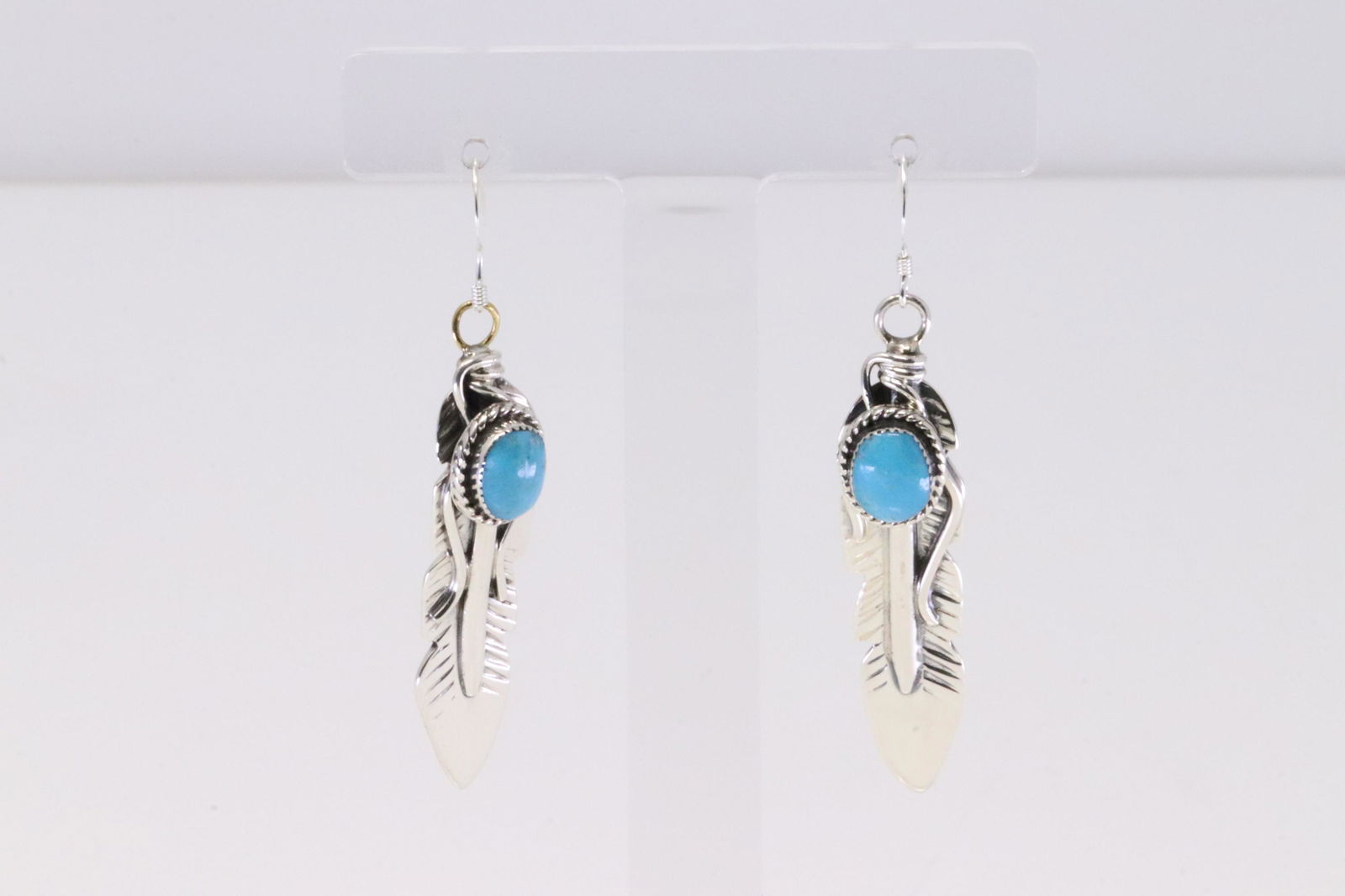 Native America Navajo Handmade Sterling Silver Turquoise Feather Dangling Earring's By Gilbert (1 of 4)