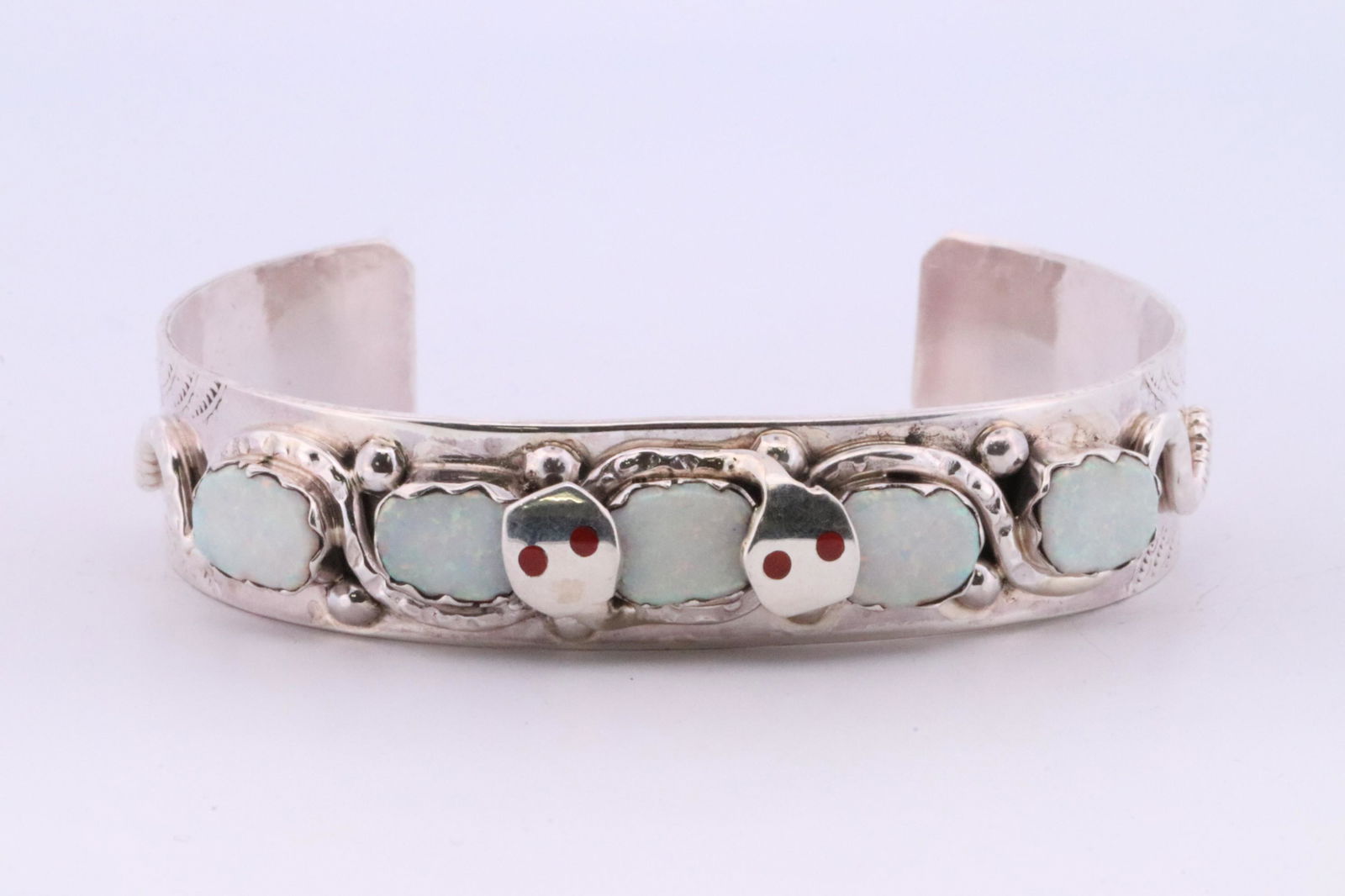Native America Zuni Handmade Sterling Silver Opal Bracelet Cuff By Effie.C. (1 of 4)