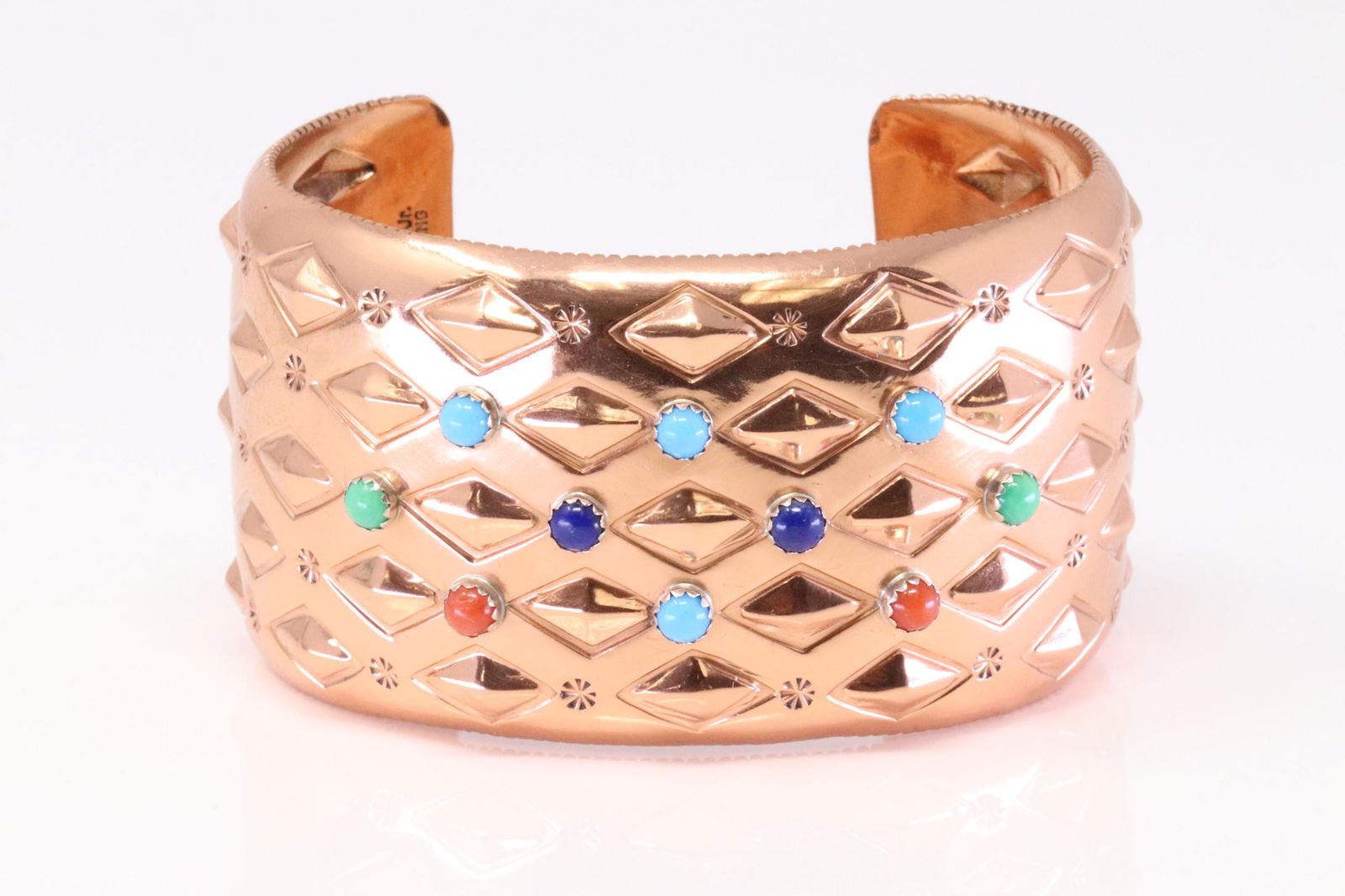 Native America Navajo Handmade Sterling Silver Copper Multi-Color Stone Bracelet By Wallace Jr. (1 of 4)