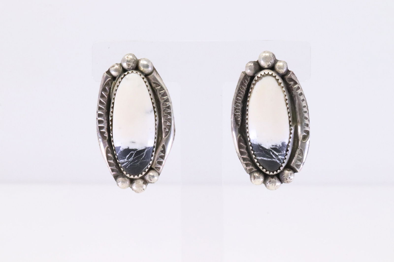 Native America Navajo Handmade Sterling Silver White Buffalo Post Earring's By V.H. (1 of 4)