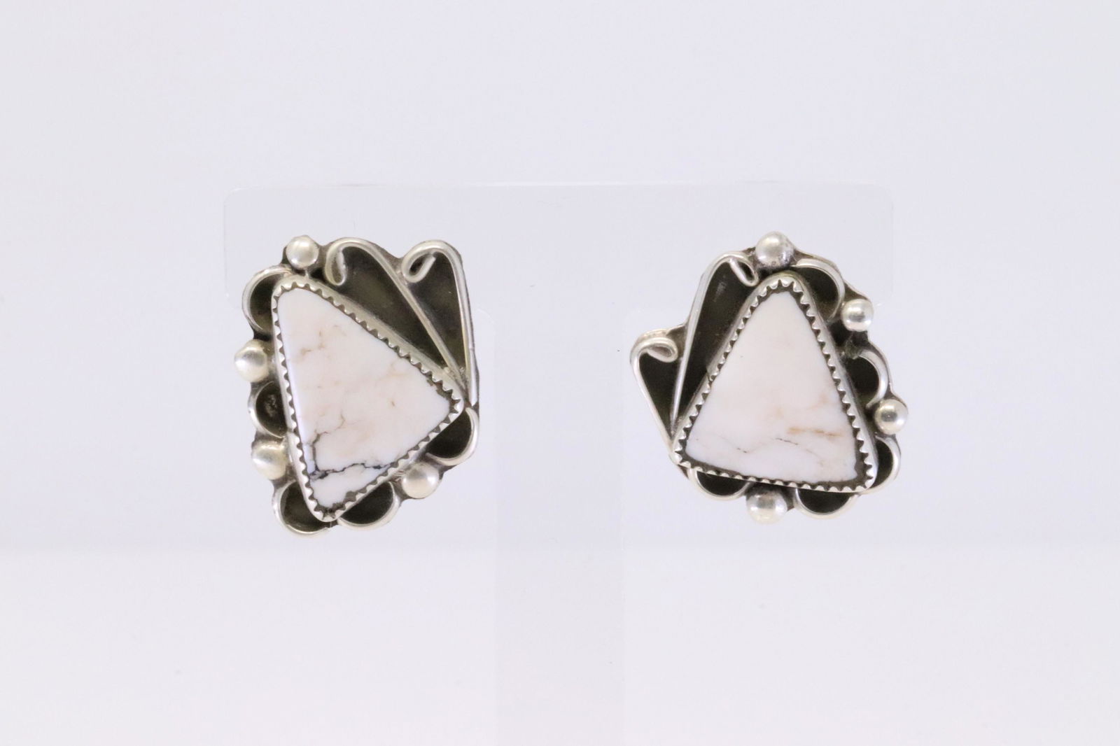 Native America Navajo Handmade Sterling Silver White Buffalo Post Earring's By V.H. (1 of 4)