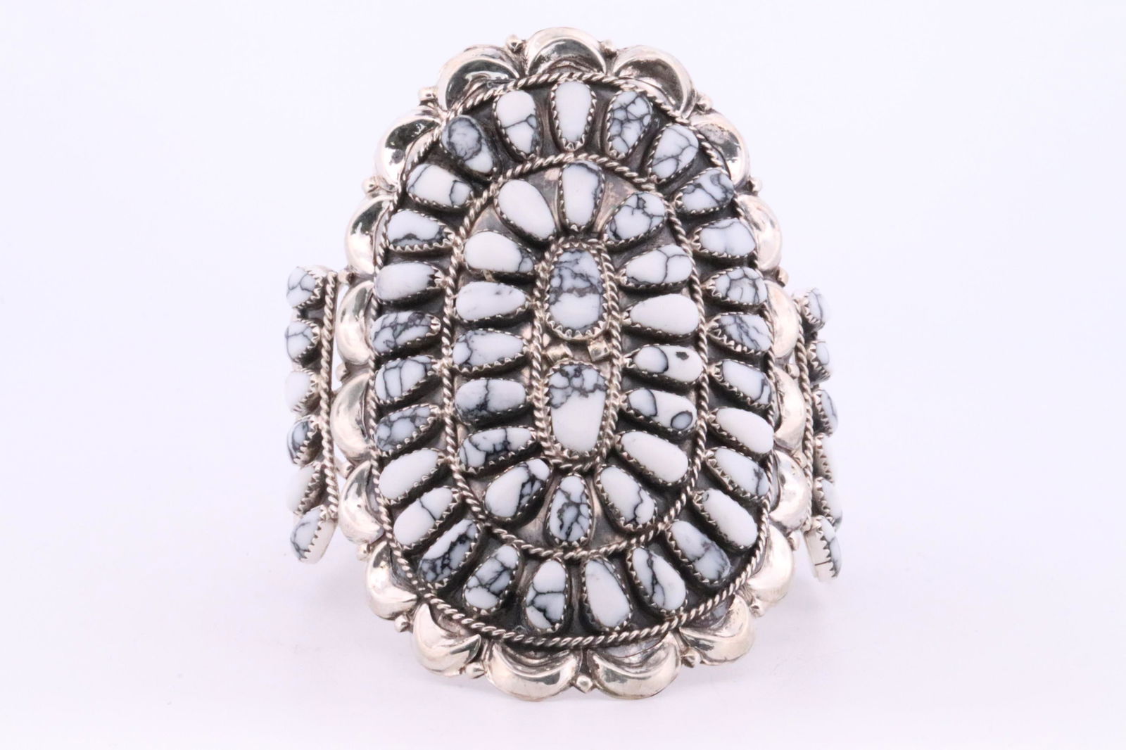 Native America Navajo Handmade Sterling Silver Synthetic White Buffalo Bracelet By J.P. (1 of 4)