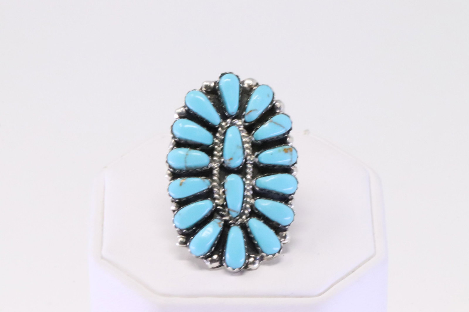 Native America Navajo Handmade Sterling Silver Synthetic Turquoise Ring By J.W.: This is a Native America Navajo Handmade Sterling Silver Synthetic Turquoise Ring By J.W. Ring size: 7.25.
