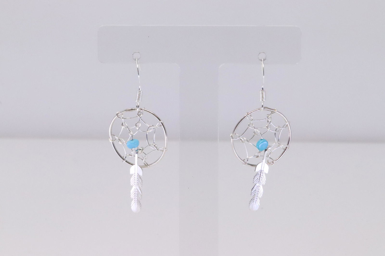 Native America Navajo Handmade Sterling Silver Turquoise Dreamcatcher Earring's By Helena Yazzie. (1 of 4)