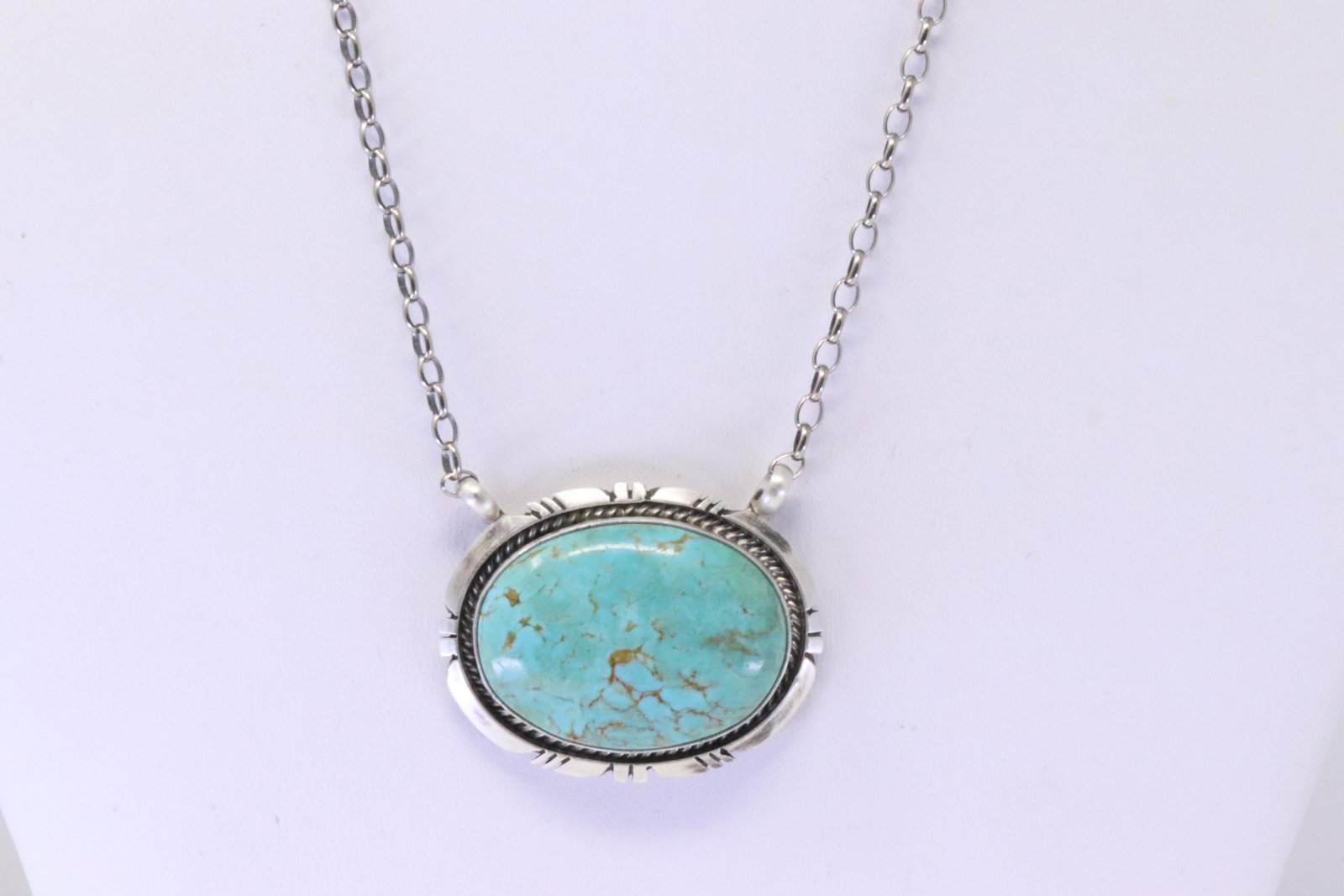 Native America Navajo Handmade Sterling Silver Kingman Turquoise Necklace By Alfred Martinez.: This is a Native America Navajo Handmade Sterling Silver Kingman Turquoise Necklace By Alfred Martinez. Necklace length: 16.00"