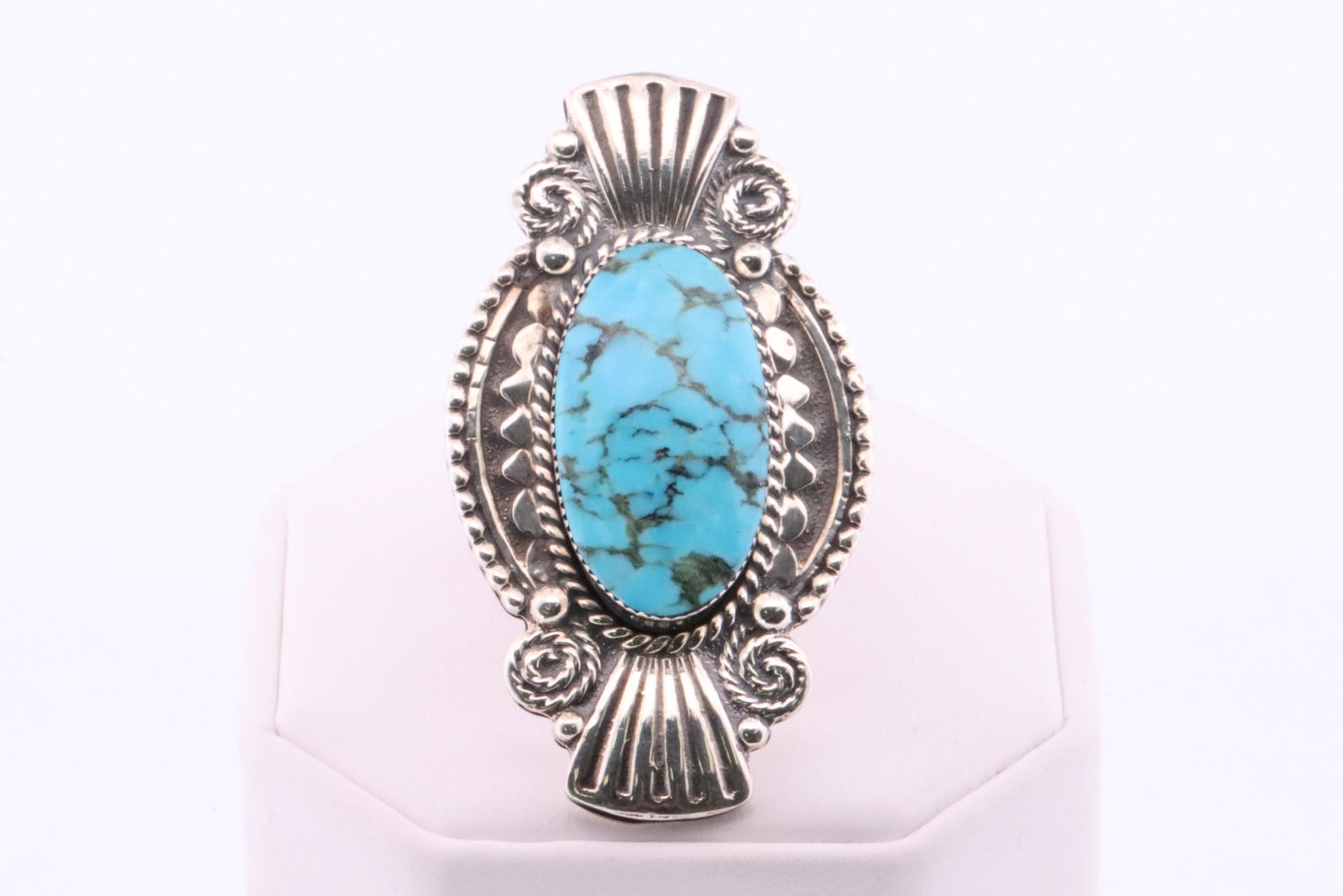 Native America Navajo Handmade Sterling Silver Turquoise Ring By Jimison Ben.: This is a Native America Navajo Handmade Sterling Silver Turquoise Ring By Jimison Ben. Ring size: 10.00.
