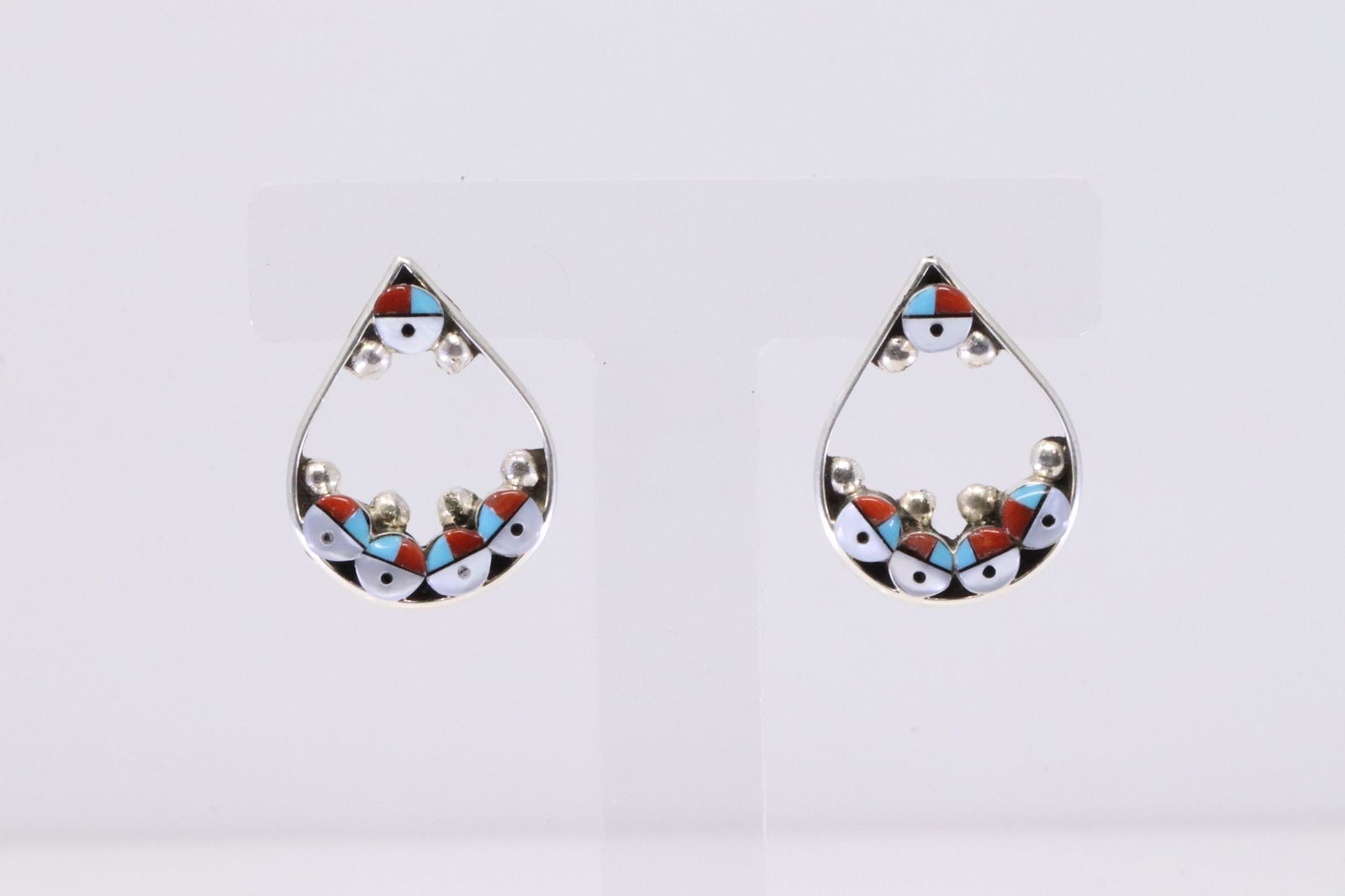 Native America Zuni Handmade Sterling Silver Multi-Color Post Earring's By J.L. (1 of 4)